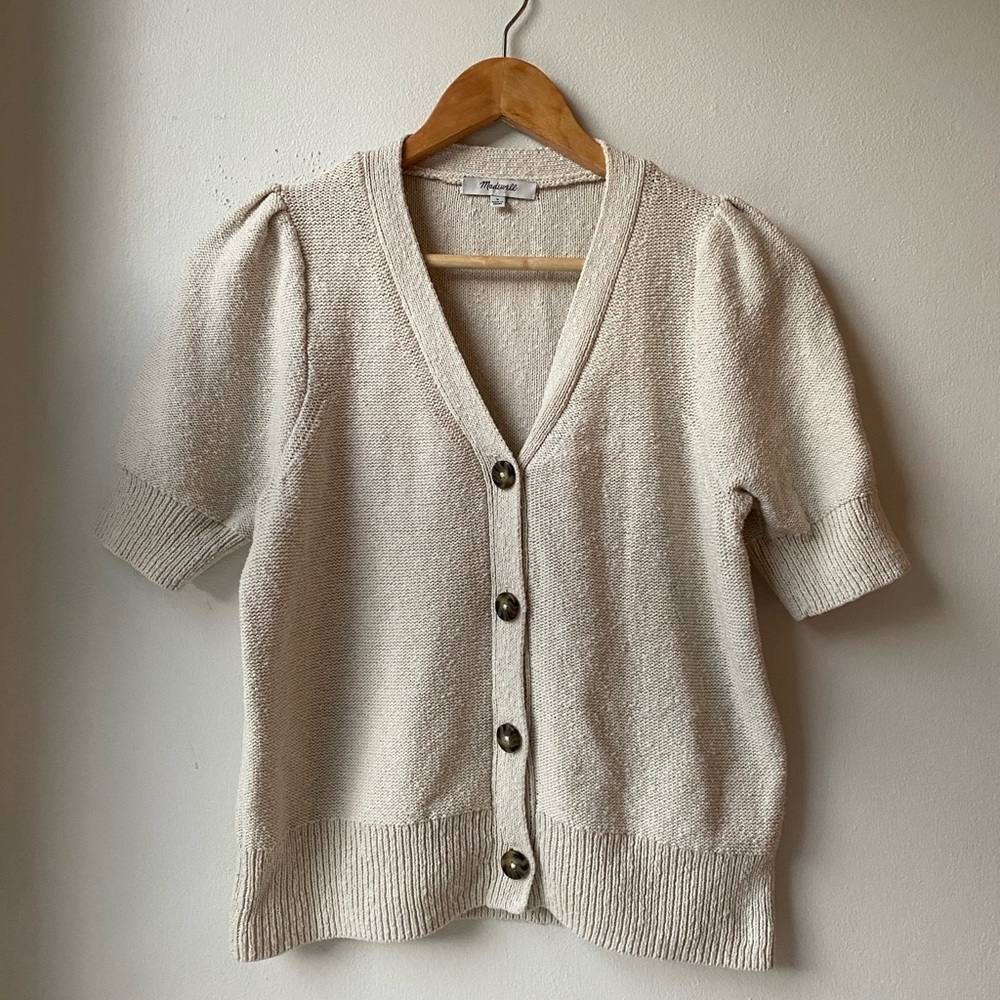 Madewell short-sleeved cotton cardigan, cream, S